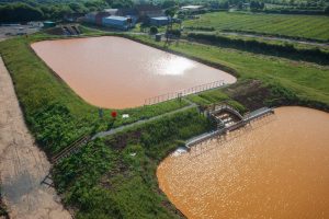 Settlement ponds at Saltburn mine water treatment scheme