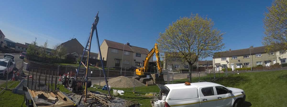 Remediation work by the Coal Authority on Thornwood Avenue, in Ayr, Scotland